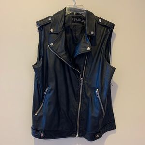 Fringe back faux leather biker vest